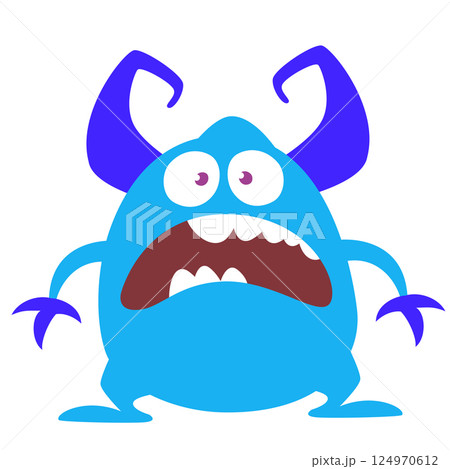 Funny cartoon monster character. Illustration of cute and happy alien creature for Halloween party decoration or package design. Vector isolated Funny cartoon monster character. Illustration of cute and happy alien creature for Halloween party decoration or package design. Vector isolated 124970612