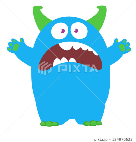 Funny cartoon monster character. Illustration of cute and happy alien creature for Halloween party decoration or package design. Vector isolated Funny cartoon monster character. Illustration of cute and happy alien creature for Halloween party decoration or package design. Vector isolated 124970622