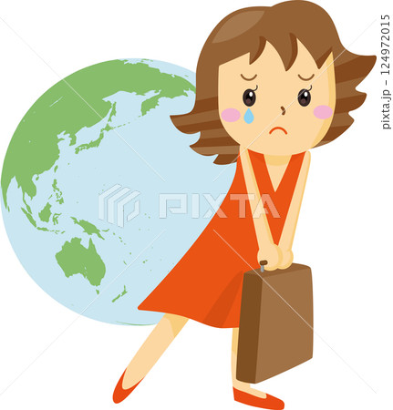 地球を背景に涙する女性 ― 海外での孤独やトラブルを表現するイラスト 地球を背景に涙する女性 ― 海外での孤独やトラブルを表現するイラスト 124972015
