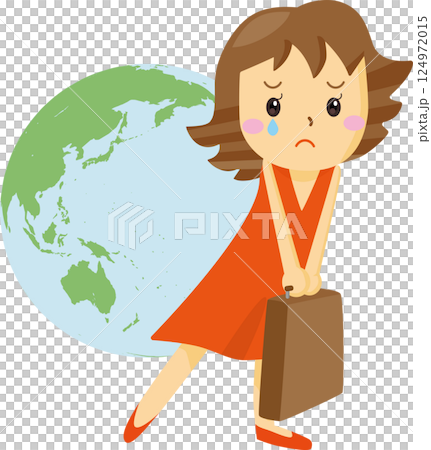 地球を背景に涙する女性 ― 海外での孤独やトラブルを表現するイラスト 地球を背景に涙する女性 ― 海外での孤独やトラブルを表現するイラスト 124972015