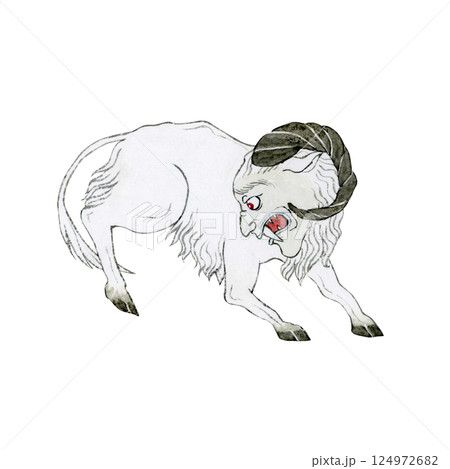 饕餮 トウテツ　中国 伝説の生物 四凶 邪神　水彩 イラスト 124972682