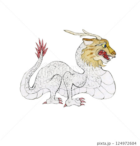 白沢 白澤 ハクタク　中国 伝説の生物 神獣　中国版　水彩 イラスト 124972684
