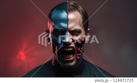 怒りを表す二重人格の男 124972725