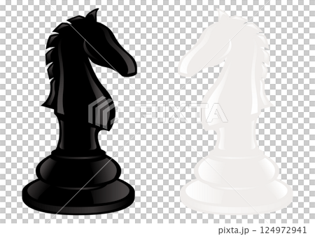 棋子「騎士」的向量插圖（黑白套裝） 124972941