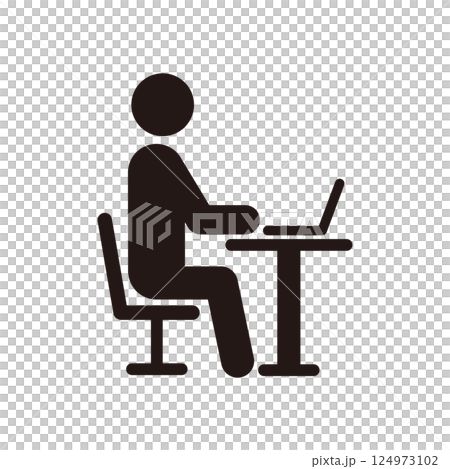辦公桌前工作的人的象形圖圖標 124973102