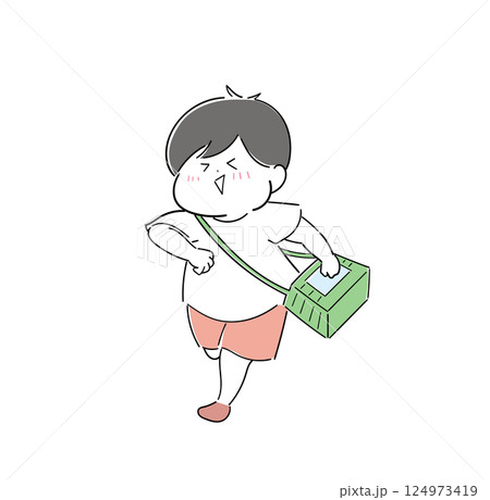 虫かごを肩に掛けて走る男の子 虫かごを肩に掛けて走る男の子 124973419