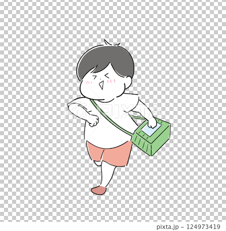 一個男孩肩上扛著蟲籠奔跑 124973419