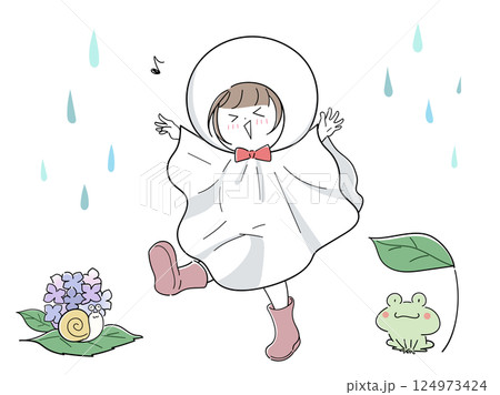 てるてる坊主になって楽しい女の子の雨の日セット 124973424