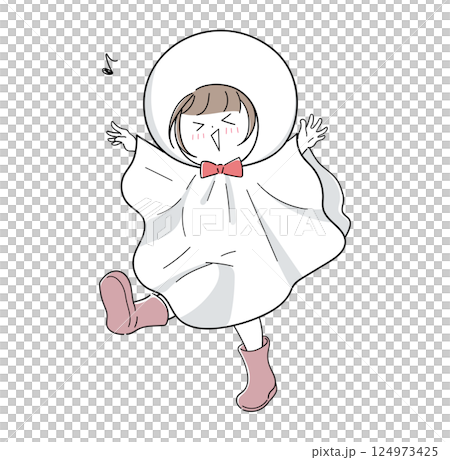 一個女孩假裝成 Teru Teru Bouzu 玩得很開心 124973425