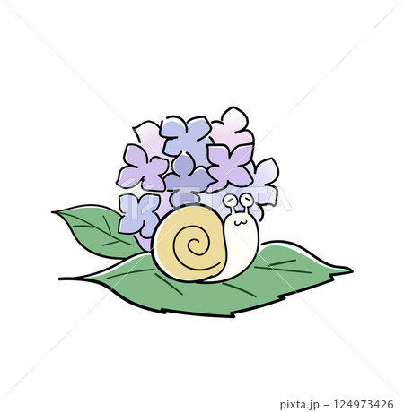 シンプルな紫陽花とカタツムリ 124973426