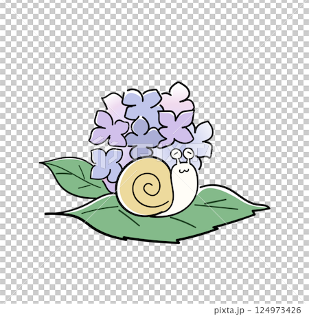 シンプルな紫陽花とカタツムリ 124973426