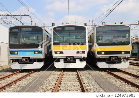 三鷹車両センターで並ぶE231系（試運転） 124973903