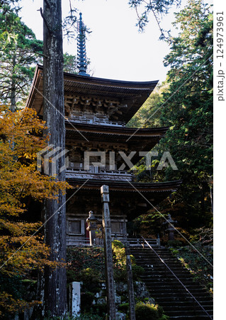 福井県若狭小浜市の紅葉まっさかりの明通寺を撮影 124973961
