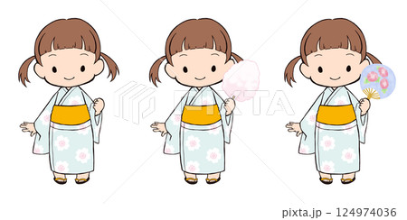 水色の浴衣の女の子3パターン 124974036