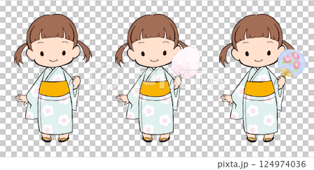 水色の浴衣の女の子3パターン 124974036