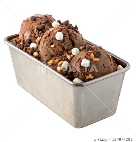 A metal tub of decadent rocky road ice cream 124974292