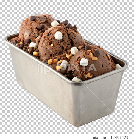A metal tub of decadent rocky road ice cream 124974292