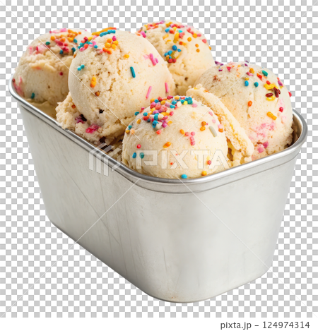 Birthday Cake Ice Cream in a Metal Tub 124974314