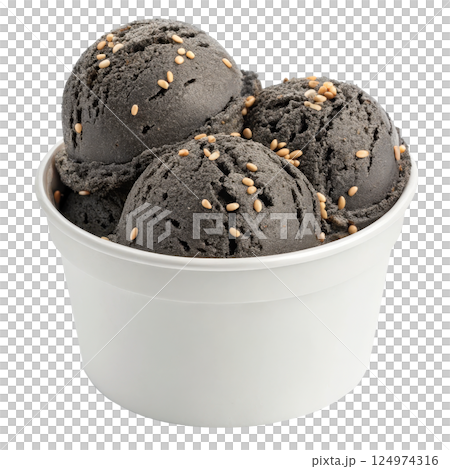 Black sesame ice cream scoops 124974316