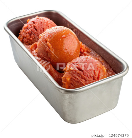 Refreshing Blood Orange Sorbet in a Metal Container 124974379