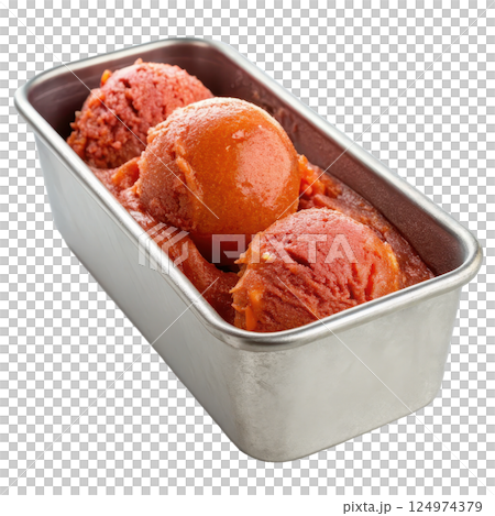 Refreshing Blood Orange Sorbet in a Metal Container 124974379