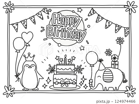 お誕生日塗り絵（横長） 124974466