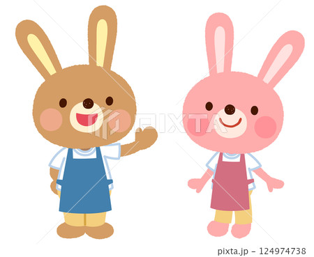 かわいいウサギのキャラクター　エプロン　スタッフ　店員 124974738