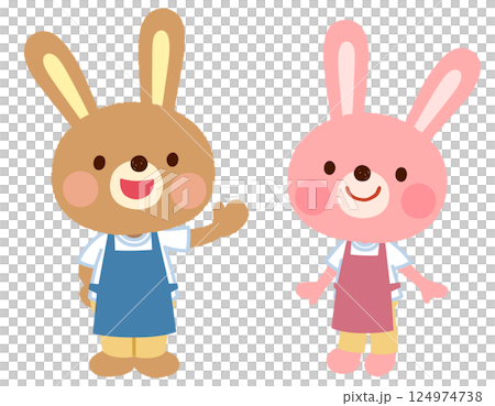 かわいいウサギのキャラクター　エプロン　スタッフ　店員 124974738