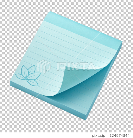 Soft focus turquoise sticky note with floral design 124974844