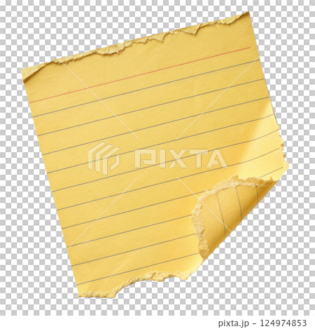 Torn sticky note in yellow 124974853