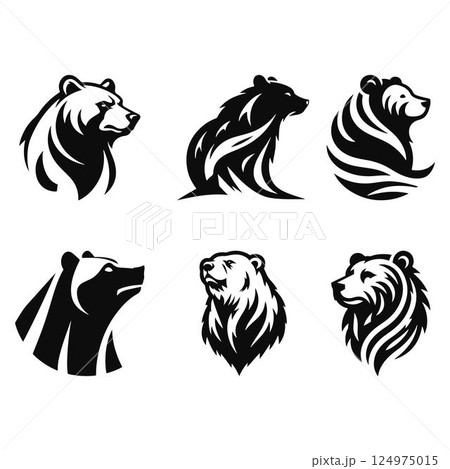 Bear Logo Set Concept. Stylized Bear Set Silhouettes. Abstract Animal Graphic. Bear Logo Set Concept. Stylized Bear Set Silhouettes. Abstract Animal Graphic. 124975015