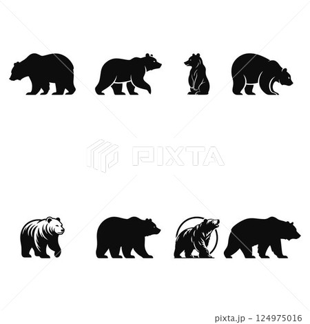 Bear Walking Silhouette Set. Bear, A Symbol of Strength. 124975016