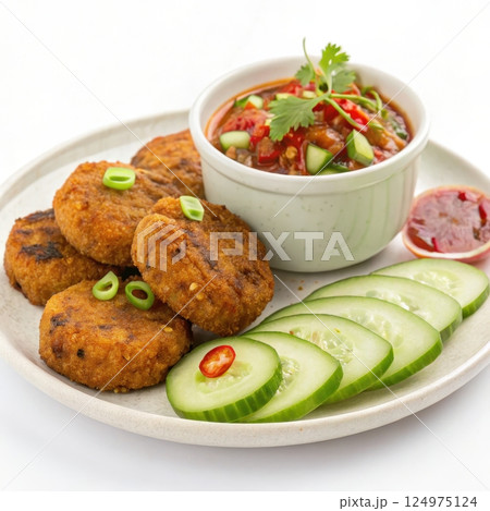Thai Fish Cakes with Spicy Dipping Sauce 124975124