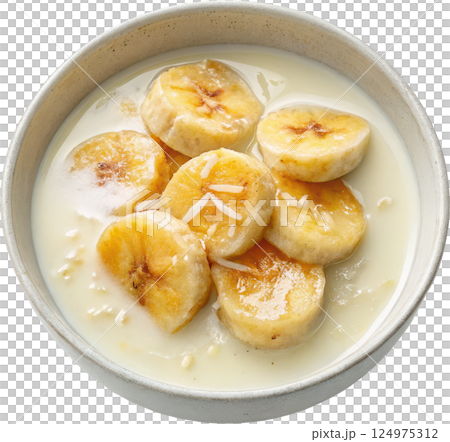 Banana in creamy coconut milk 124975312