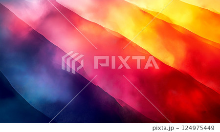 Abstract colorful diagonal gradient bar texture layer background. Colorful layers background water color effect. Glowing yellow, orange, pink, purple, violet and indigo tones 124975449