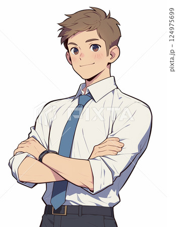 腕組みをして笑顔のワイシャツにネクタイの男性　AI画像 124975699