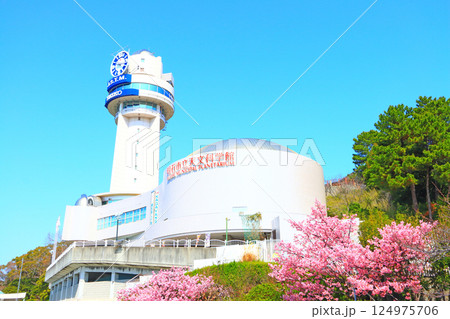 兵庫県明石市、明石市立天文科学館と河津桜の風景 兵庫県明石市、明石市立天文科学館と河津桜の風景 124975706