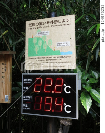 世田谷区の等々力渓谷（ゴルフ橋東詰）にある温度計 124976253