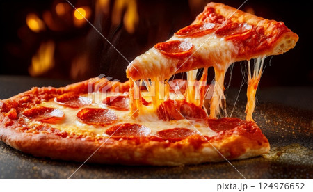 とろけるチーズのペパロニピザスライス 124976652
