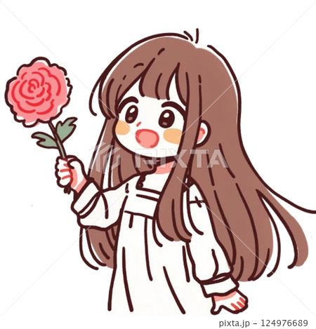 デフォルメ、母の日にカーネーションを渡す女の子のイラスト、アイコン、素材 デフォルメ、母の日にカーネーションを渡す女の子のイラスト、アイコン、素材 124976689