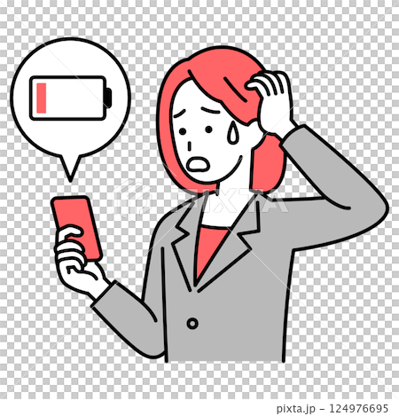 A woman in a suit having trouble with her smartphone not charging 124976695