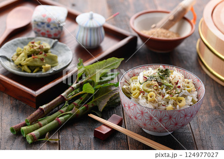 春だけの贅沢 イタドリごはん （イタドリとジャコの混ぜご飯） 124977027