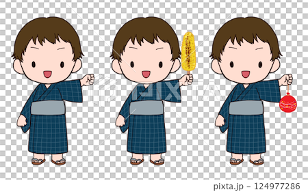 Three patterns of boys in yukata 124977286