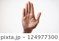 白い背景に浮かぶ、手のひらを前に向けた「ストップ」のジェスチャー 124977300