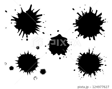 黒いインクの飛沫イラストセット 黒いインクの飛沫イラストセット 124977627
