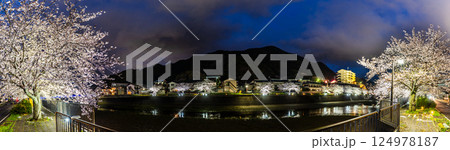 八郎川の桜並木のライトアップ パノラマ【長崎市】 八郎川の桜並木のライトアップ パノラマ【長崎市】 124978187
