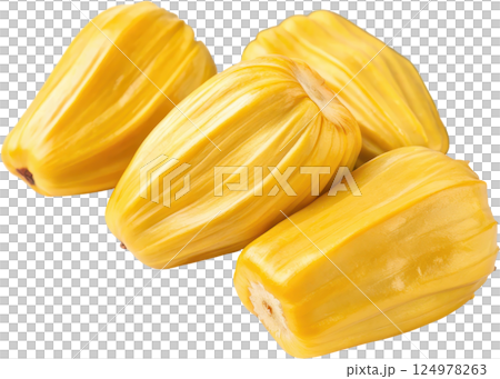 Golden yellow jackfruit pods 124978263