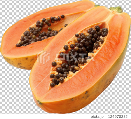 Tropical papaya fruit with seeds 124978285
