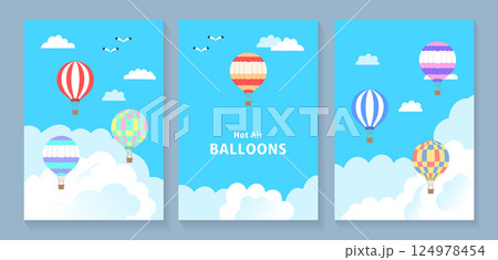 気球が飛ぶ空の背景イラストセット 124978454