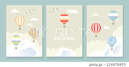 気球が飛ぶ空の背景イラストセット2 124978455